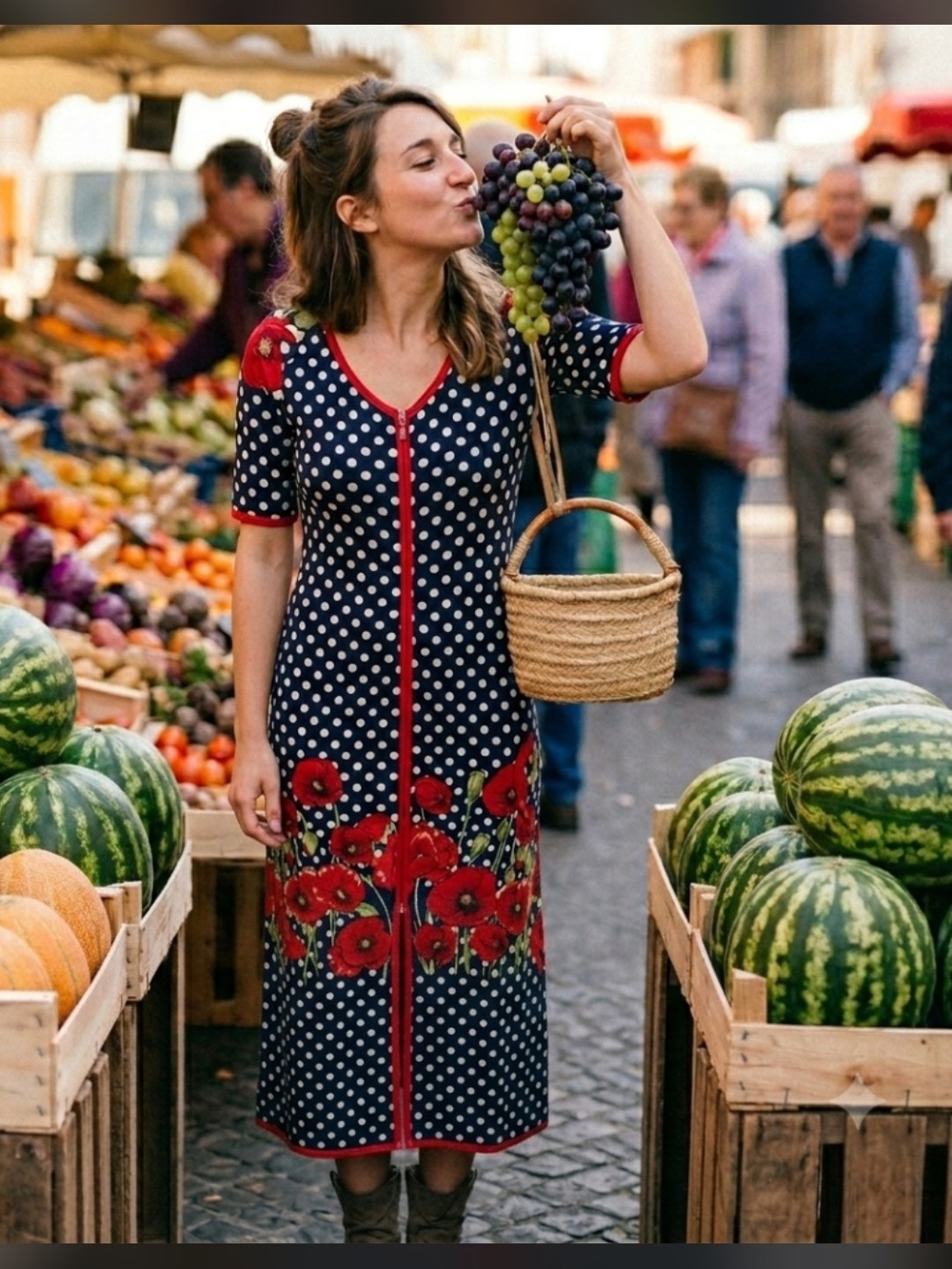 Elegant Vintage-Inspired Red Poppy Floral Dress | Pockets | Size 12